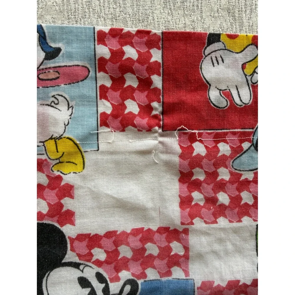 Vintage Walt Disney Productions Character Patchwork Fabric Mickey Donald 46x43